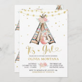 Teepee Pink Floral Fox Babydusche Einladung (Vorne/Hinten)