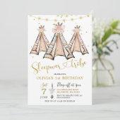Teepee Pink Floral Girl Sleepover Party Einladung (Stehend Vorderseite)