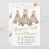 Teepee Pink Floral Girl Sleepover Party Einladung (Vorne/Hinten)