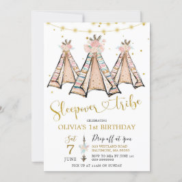 Teepee Pink Floral Girl Sleepover Party Einladung