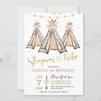 Teepee Pink Floral Girl Sleepover Party Einladung
