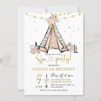 Teepee Pink Floral Girl Wellness-Center Party Einl Einladung
