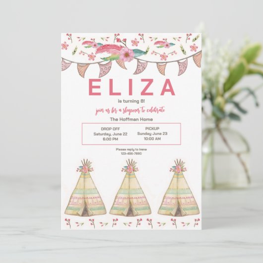 Teepee Sleepover Einladung (Stehend Vorderseite)