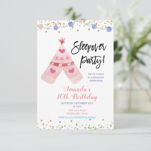 Teepee-sleepover-Party Einladung (Stehend Vorderseite)