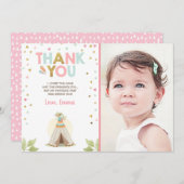 Teepee Stammes- Boho danken Ihnen, Mädchen-Rosa zu Dankeskarte (Vorne/Hinten)
