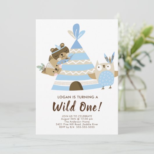 Teepee Wild Einladung zum Geburtstag (Stehend Vorderseite)
