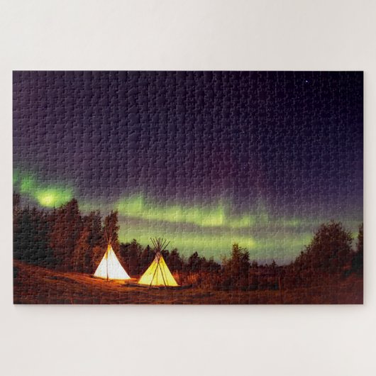 Teepees Camping Campingplatz Aurora Borealis Puzzle (Horizontal)