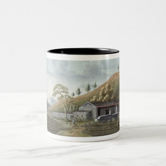 Teepflanzen (w/c auf Papier) Zweifarbige Tasse (Mittel)