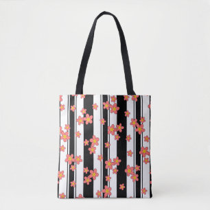 Teepink-Plumeria-Blume auf gestreiftem Hintergrund Tasche