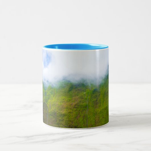 Teerwall, Monte Waialeale, Kauai, Hawaii Zweifarbige Tasse (Mittel)