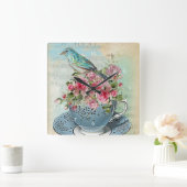 Teeschalen-Blumen Quadratische Wanduhr (Zuhause)