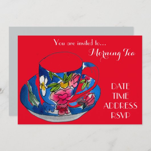 Teeschalen-Café-Party des Morgen-Tees retro Einladung (Vorne/Hinten)
