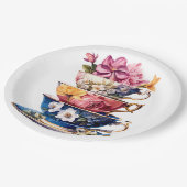 Teestunde in Blüten Brautparty-Papierteller Pappteller (Schrägansicht)