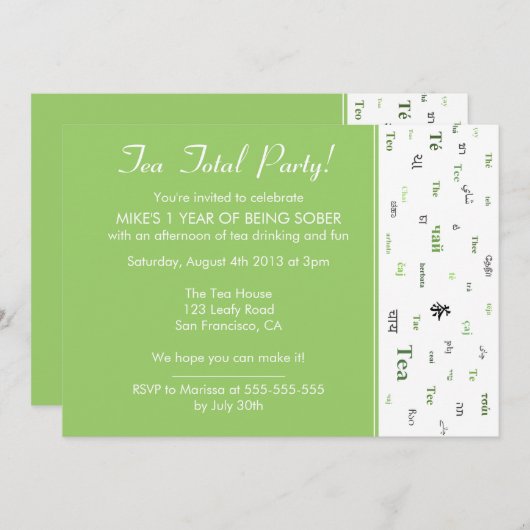 Teetal / Tee Gesamtes, angepasstes Party Jahre nüc Einladung (Vorne/Hinten)