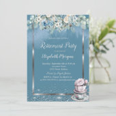 Teetasse Dusty Blue Blumen Einladung (Stehend Vorderseite)