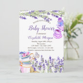 Teetasse Lavander Butterfly Glitzer Babydusche Einladung (Stehend Vorderseite)