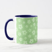 Teetasse mit blauem Griff, grün-weiße Blume (Links)