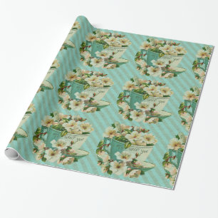 Teetasse mit Blumen Vintage-Illustration Geschenkpapier