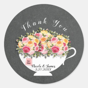 Teetasse mit Rosen Brautparty-Teegeschenk Runder Aufkleber