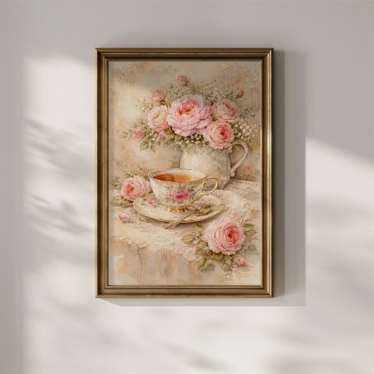 Teetasse mit Rosen Poster