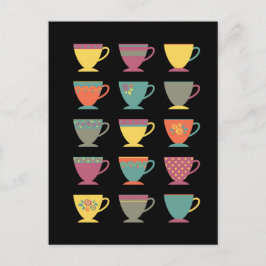 Teetassen aus Retro-Porzellan, farbenfrohe Kaffeet Postkarte