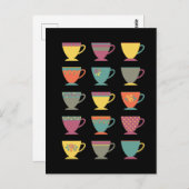 Teetassen aus Retro-Porzellan, farbenfrohe Kaffeet Postkarte (Vorne/Hinten)