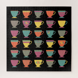 Teetassen aus Retro-Porzellan, farbenfrohe Kaffeet Puzzle