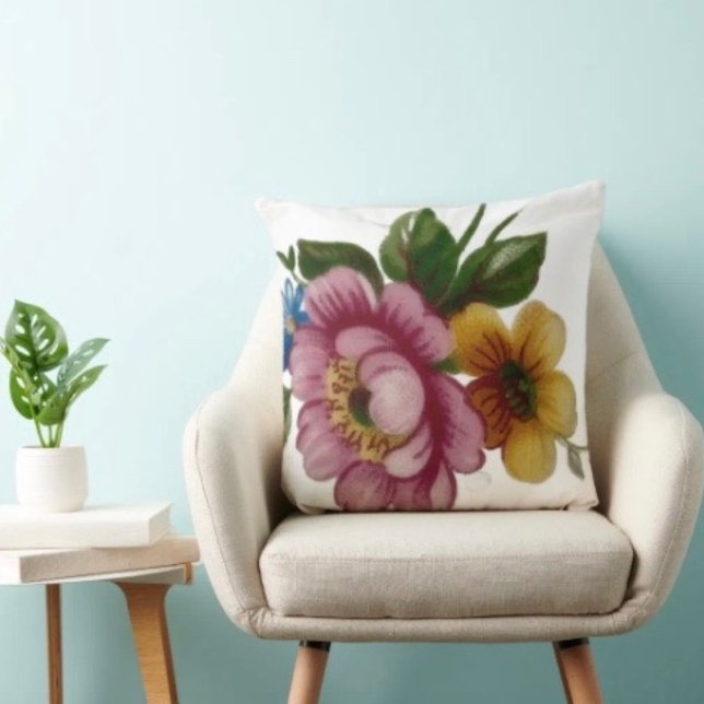 Teetassen-Blumenstrauß Kissen (100% polyester wrinkle-free, heavyweight stretch material. Hidden zipper enclosure. Made in the USA.)