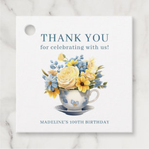 Teetassen Gelb Blaue Blumen 100. Geburtstag Geschenkanhänger