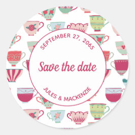 Teetassen Modern Vintage Save the Date Runder Aufkleber