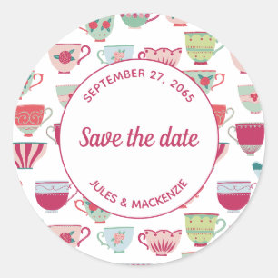 Teetassen Modern Vintage Save the Date Runder Aufkleber