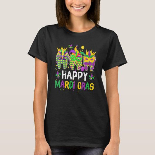 Teeth Jester Mask Dental Hygiene Happy Mardi Gras T-Shirt (Vorderseite)