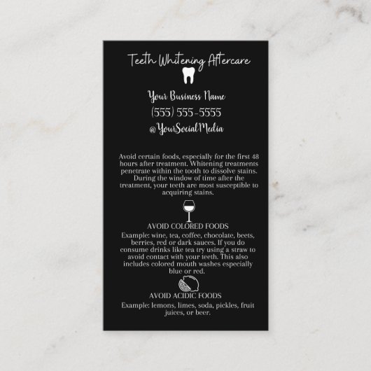 Teeth Whitening Aftercare Visitenkarte (Vorderseite)