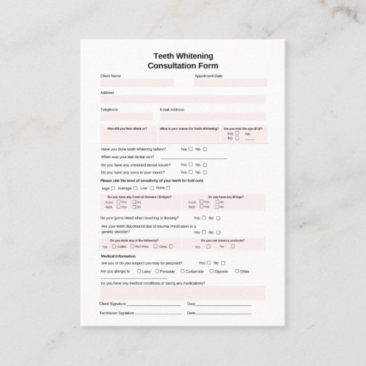 Teeth Whitening Consulting Form Visitenkarte (Vorderseite)