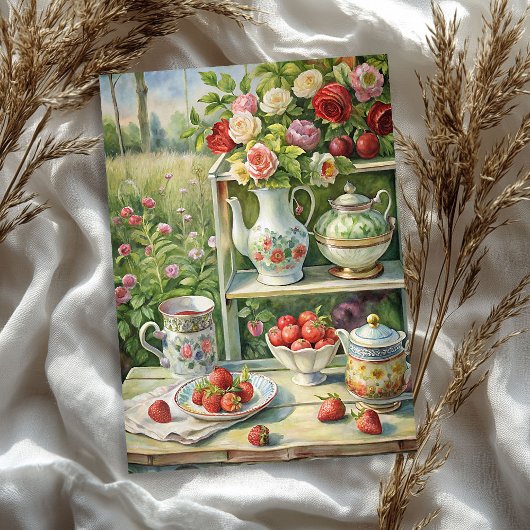 Teetisch-rote Rosen aus Vintagem Shabby Chic Seidenpapier