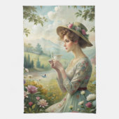 Teetrinken im Garten Geschirrtuch (Vertikal)