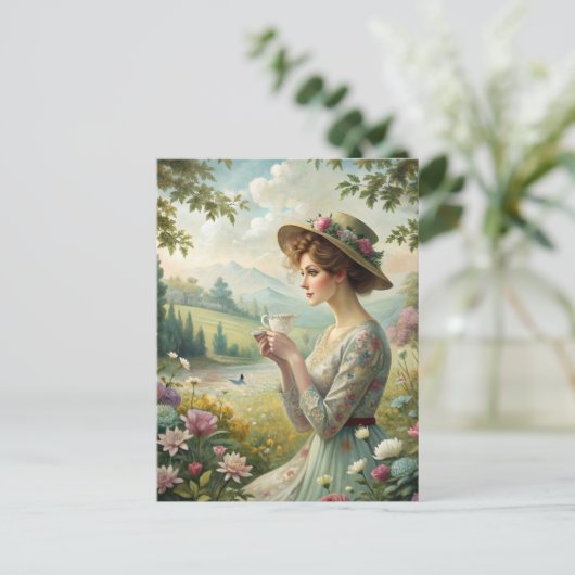 Teetrinken im Garten Postkarte (Stehend Vorderseite)