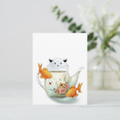 Teetrinken im Teekessel und Goldfisch Postkarte (Stehend Vorderseite)