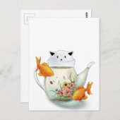 Teetrinken im Teekessel und Goldfisch Postkarte (Vorne/Hinten)