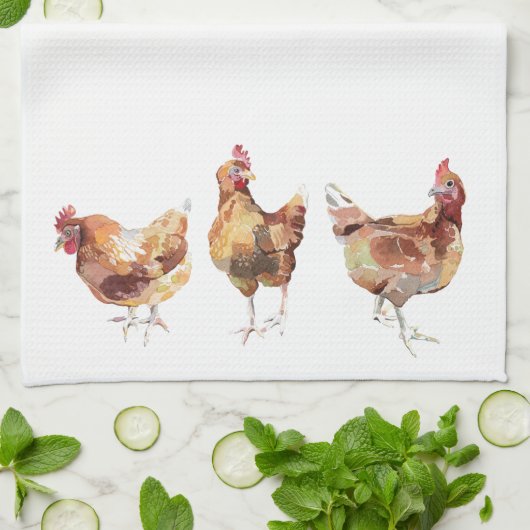 Teetuch - 3 Hühner Französische Küche Geschirrtuch (Gefaltet)
