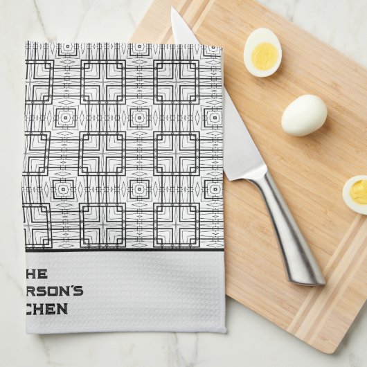 Teetuch aus schwarz-weißem geometrischem Quadrat Geschirrtuch (Viertel Falte)