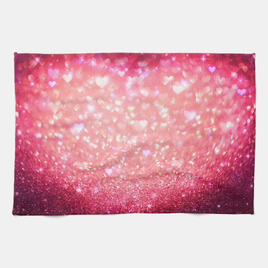 Teetuch - Herz Sparkle Pink Geschirrtuch (Horizontal)