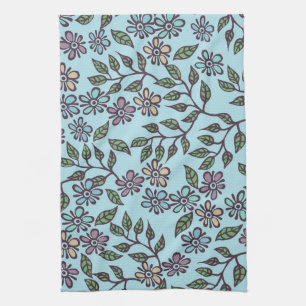 Teetuch Light BlueFloral mit Multicolor Pastel Geschirrtuch