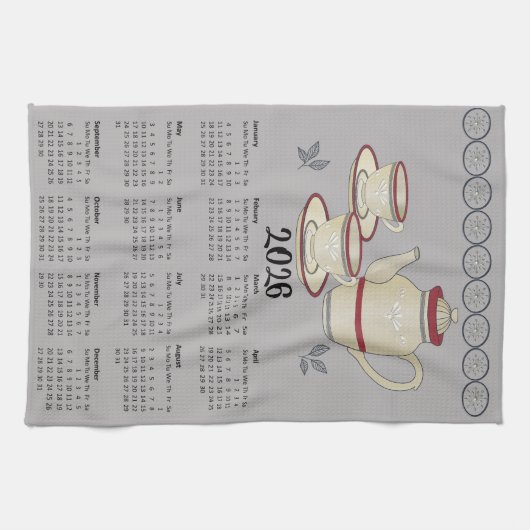 Teetuchkalender 2026 Zusammenstellungen und Teekan Geschirrtuch (Horizontal)