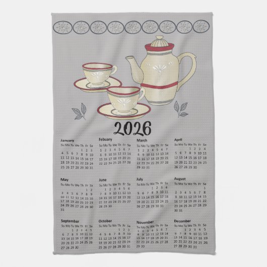 Teetuchkalender 2026 Zusammenstellungen und Teekan Geschirrtuch (Vertikal)