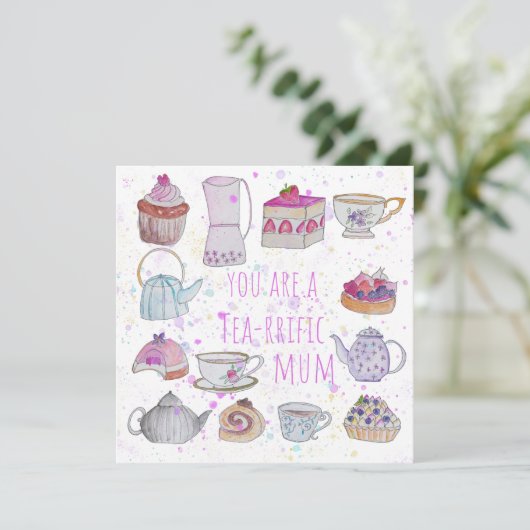 Teezeit am Muttertag Feiertagskarte (Stehend Vorderseite)
