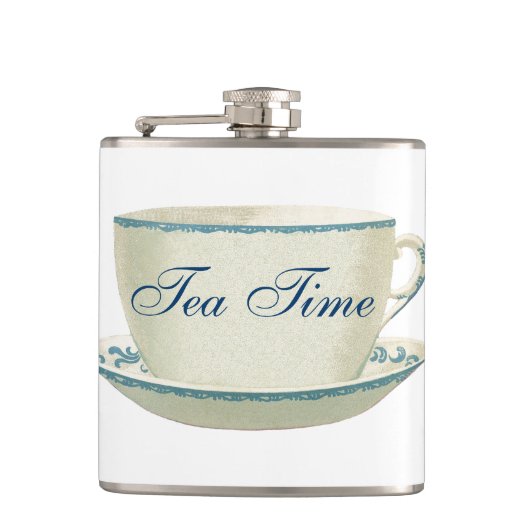 Teezeit-Blasse-Tasse Flachmann (Vorderseite)