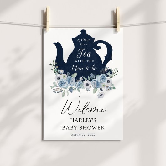 Teezeit Blue Baby Dusche Begrüßungszeichen Poster