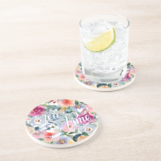 Teezeit Blumen Getränkeuntersetzer (Seite)