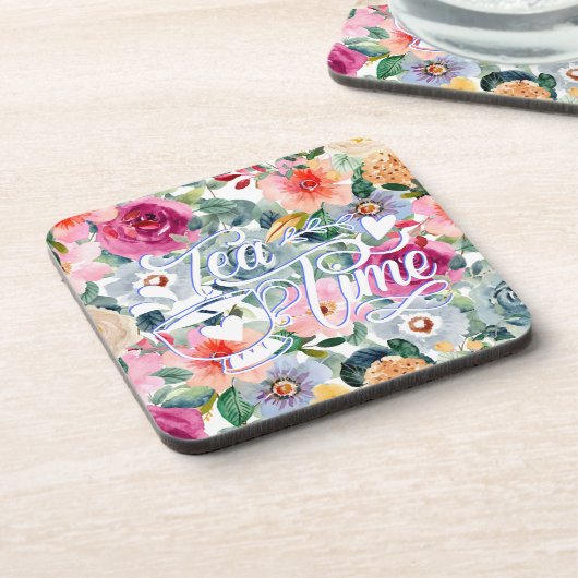 Teezeit Blumen Getränkeuntersetzer (Linke Seite)